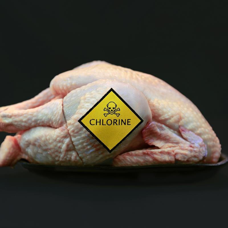 a whole chicken with chlorine washing marks