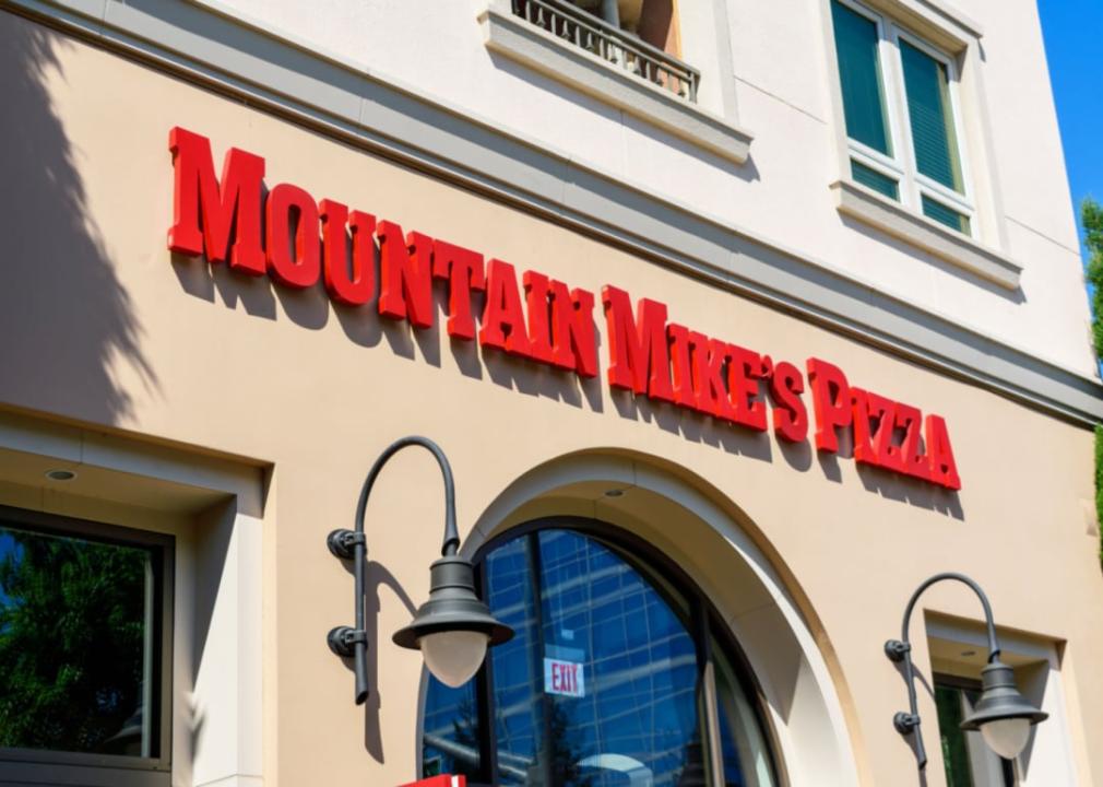 The exterior of a Mountain Mike's Pizza.