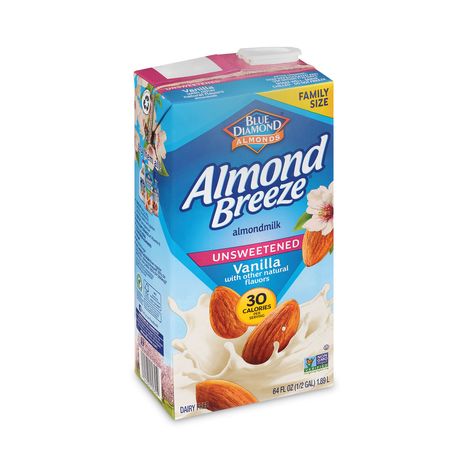 a carton with unsweetened almond milk