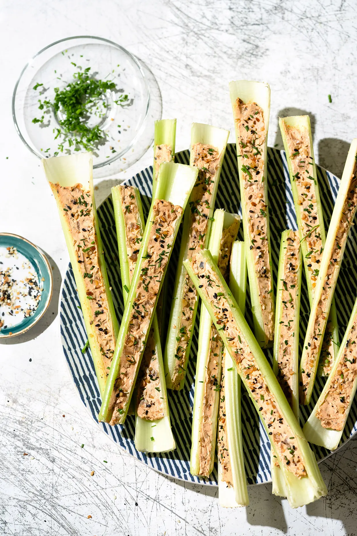 a crisp celery sticks with creamy dip