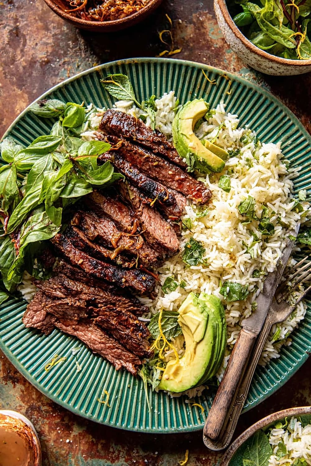 30 Minute Herby Lemon Garlic Steak and Rice