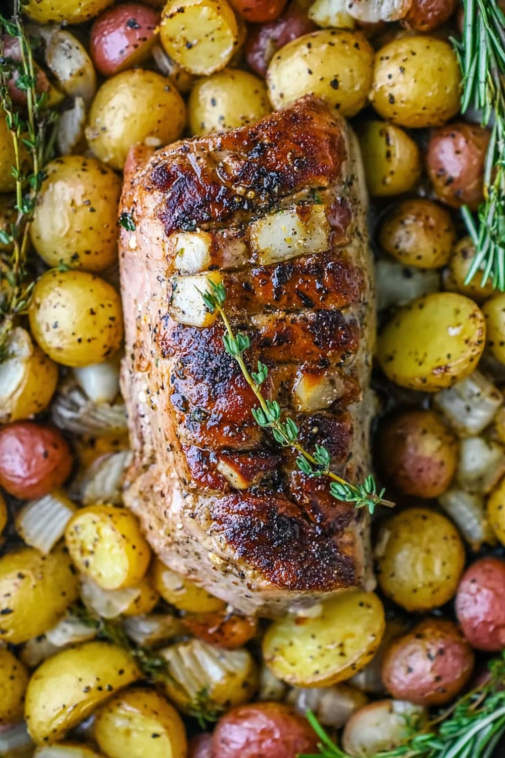Garlic Herb Butter Baked Pork Loin and Potatoes