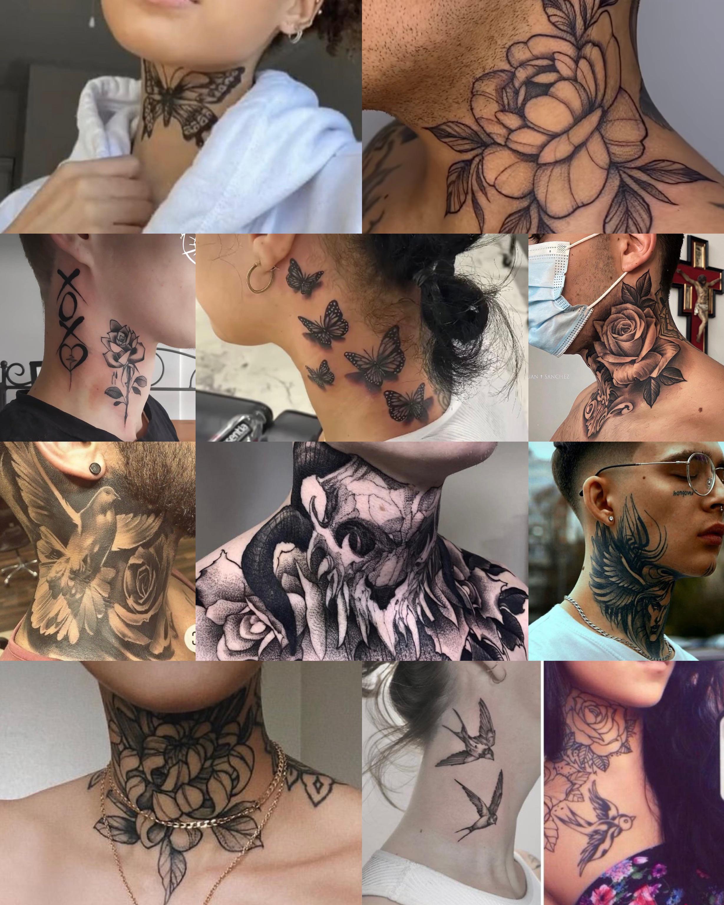 **Neck Tattoo Inspiration Collection** 🌹

Bold florals bloom across delicate necks in this stunning collection of feminine tattoo artistry. From intricate butterfly cascades to dramatic skull compositions, each piece showcases the powerful statement that neck tattoos make. The contrast between soft skin and dark linework creates an edgy elegance that's both rebellious and refined.