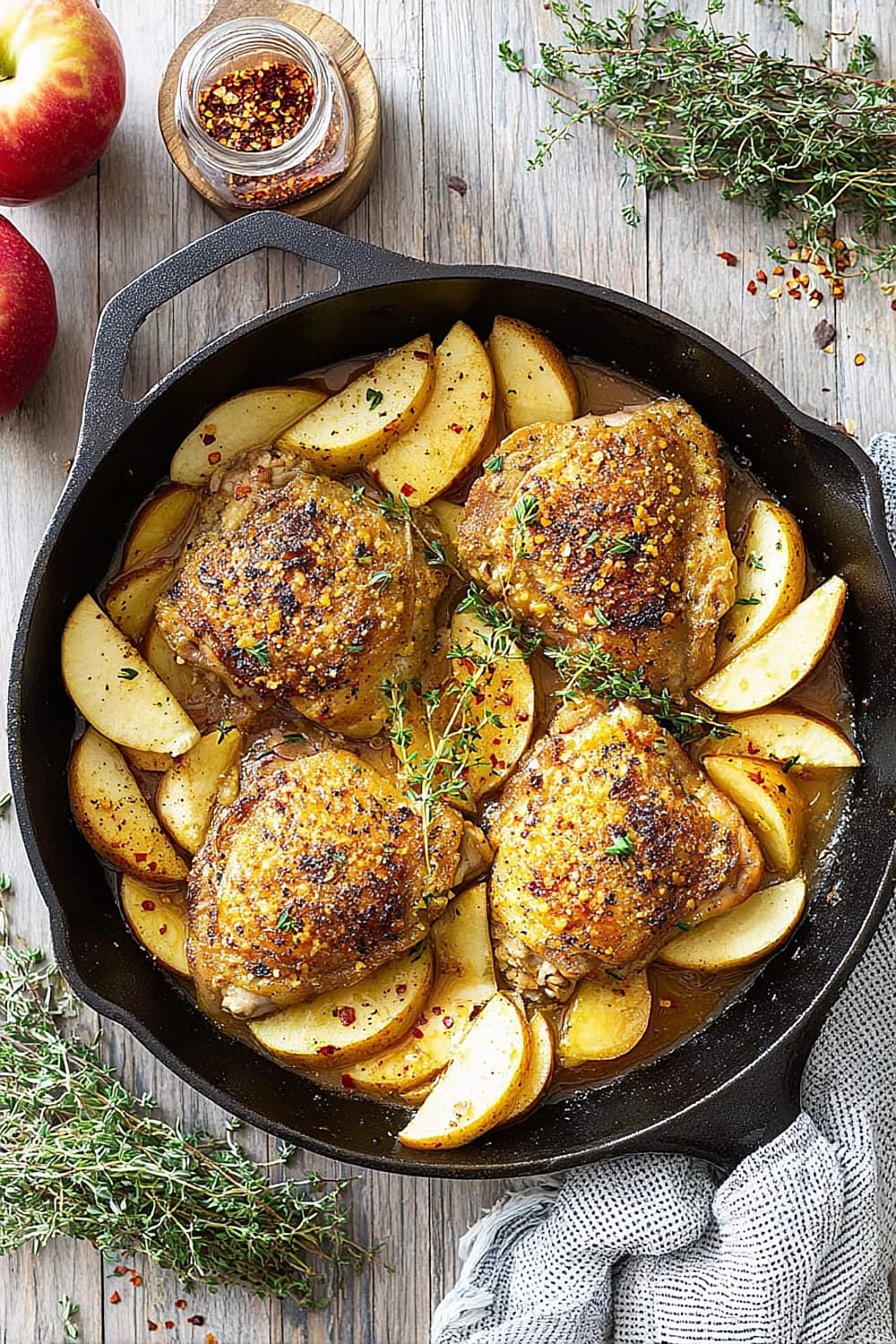 Chili Maple Chicken Thighs with Apples