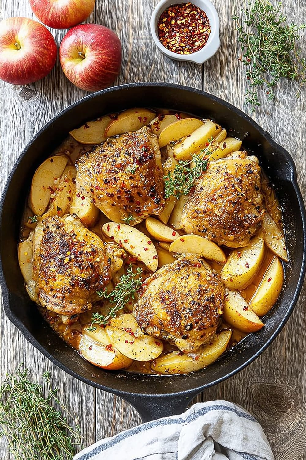 Chili Maple Chicken Thighs with Apples