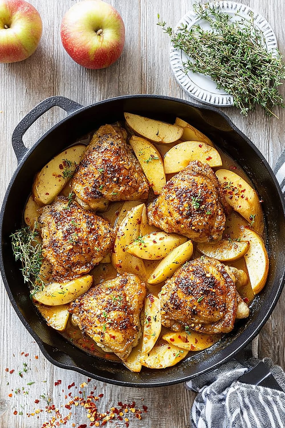 Chili Maple Chicken Thighs with Apples