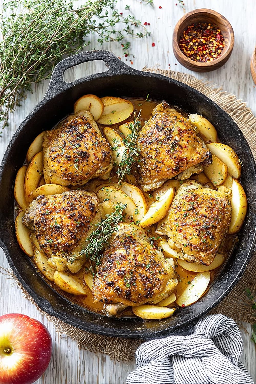 Chili Maple Chicken Thighs with Apples