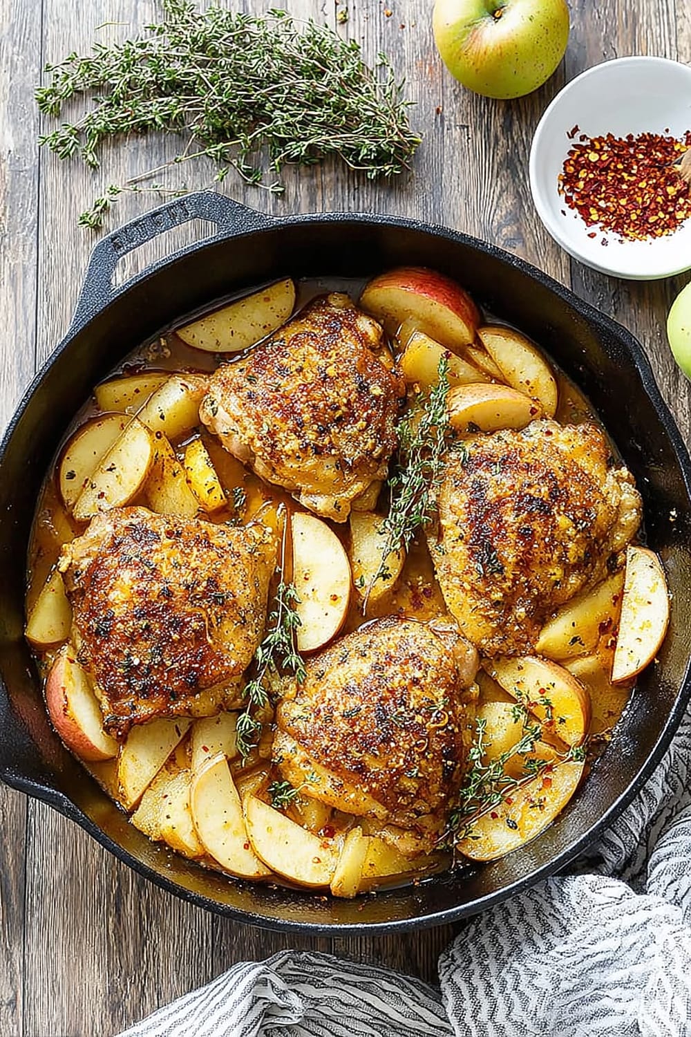 Chili Maple Chicken Thighs with Apples