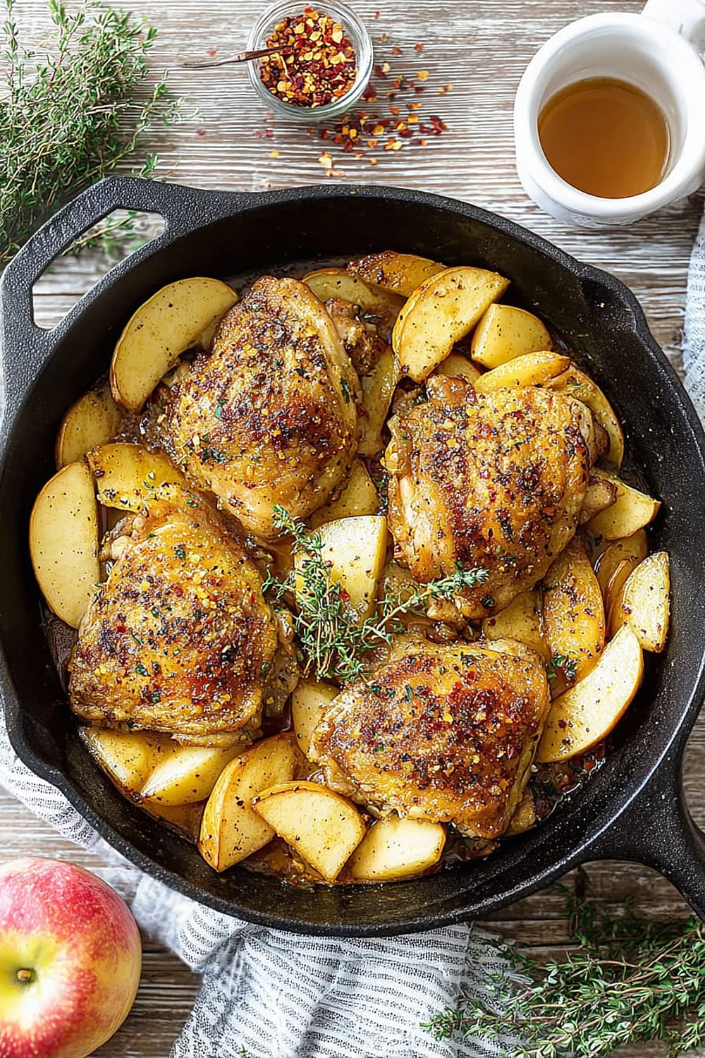 Chili Maple Chicken Thighs with Apples