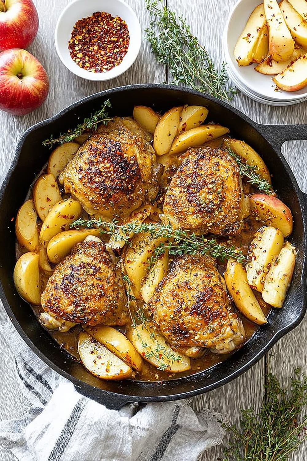 Chili Maple Chicken Thighs with Apples