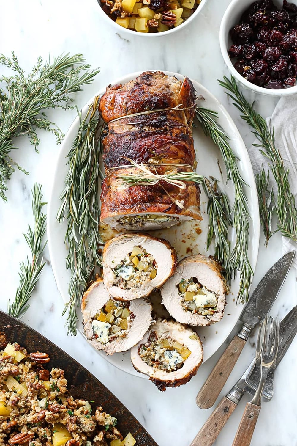 Bacon Pear and Blue Cheese Stuffed Pork Loin