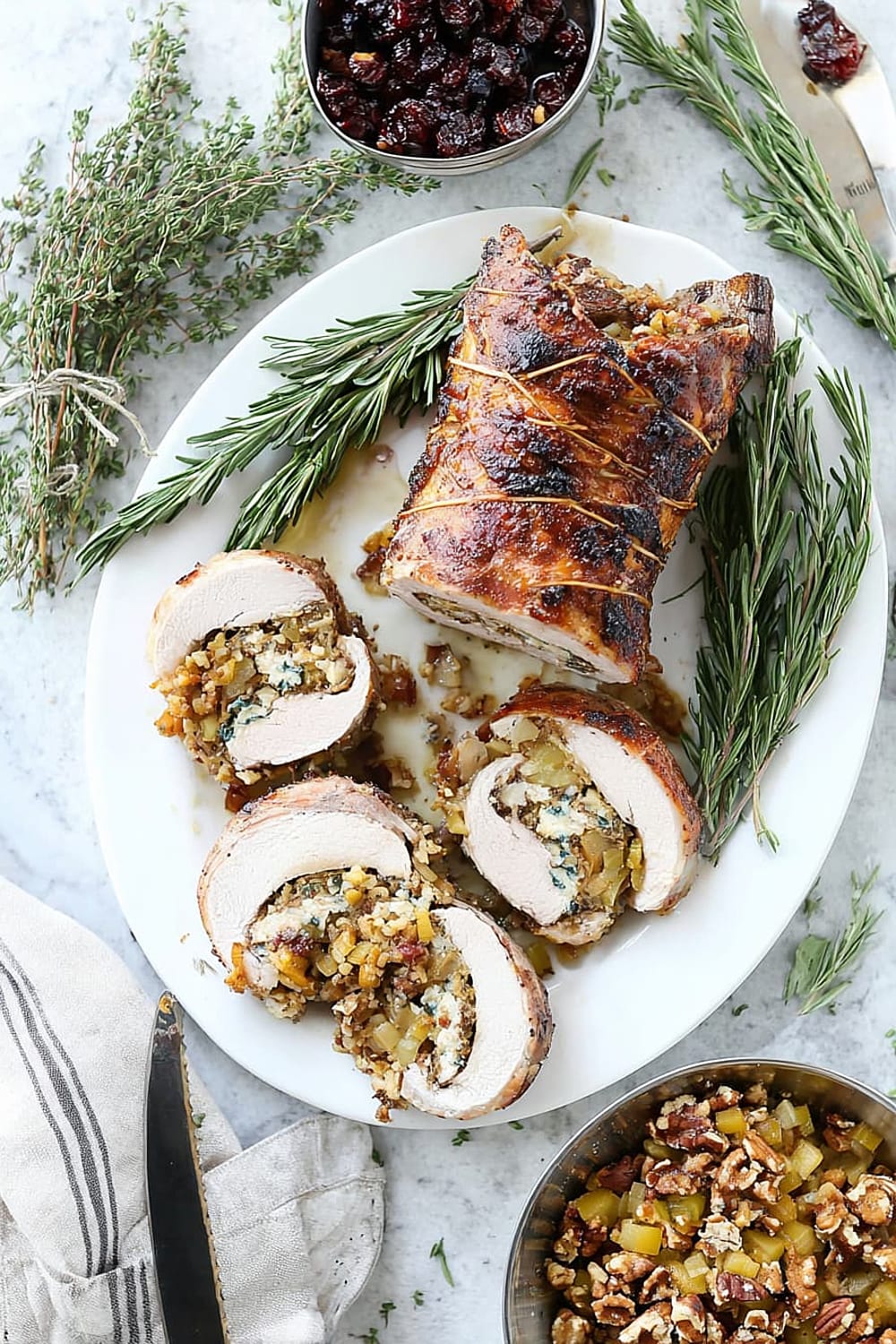 Bacon Pear and Blue Cheese Stuffed Pork Loin