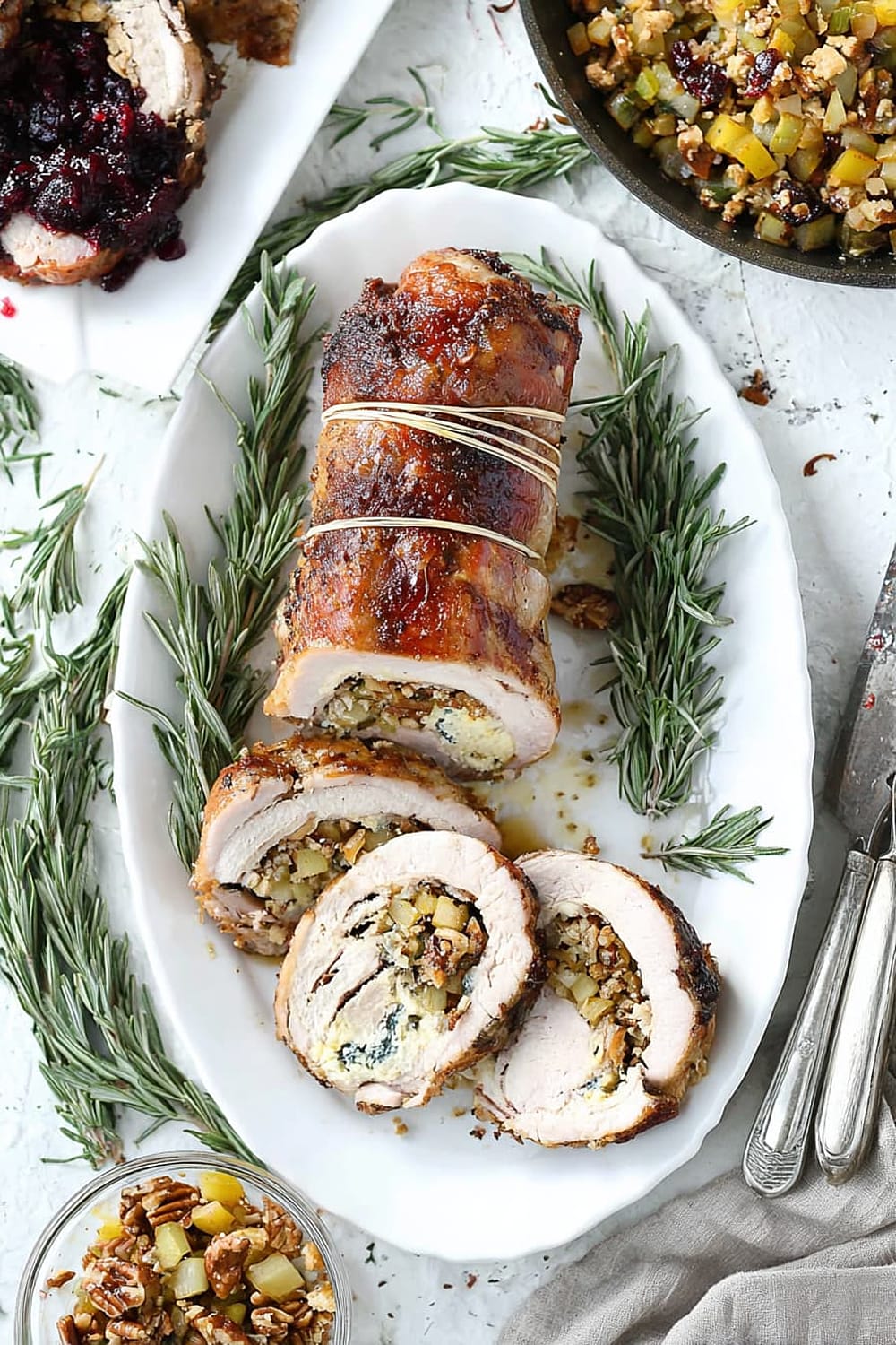 Bacon Pear and Blue Cheese Stuffed Pork Loin