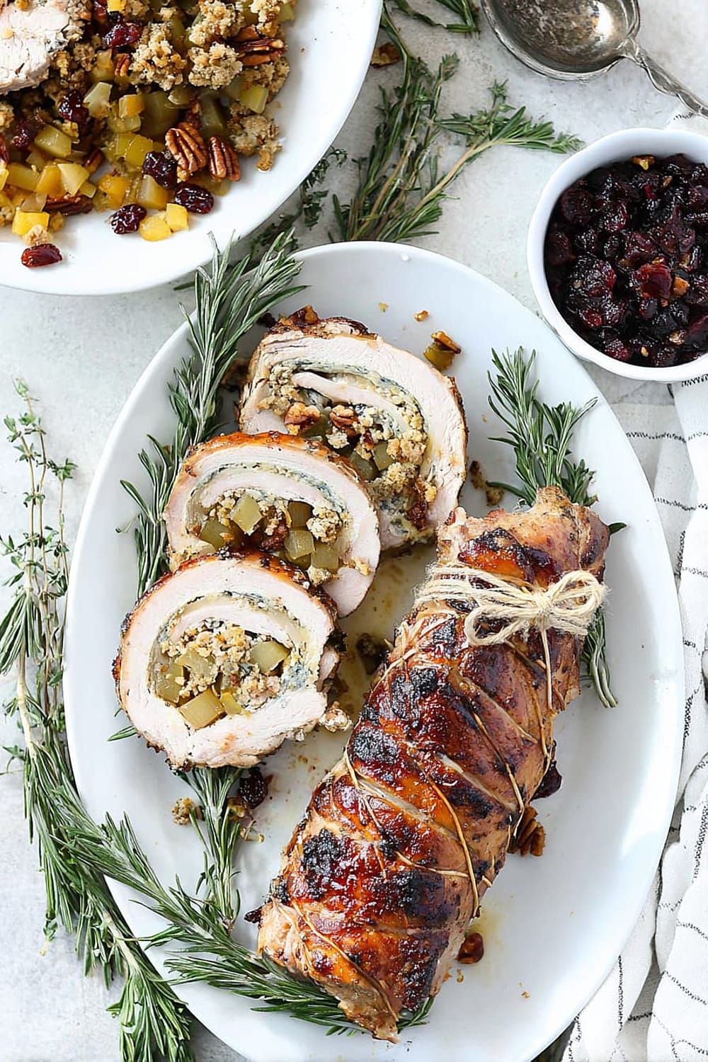 Bacon Pear and Blue Cheese Stuffed Pork Loin
