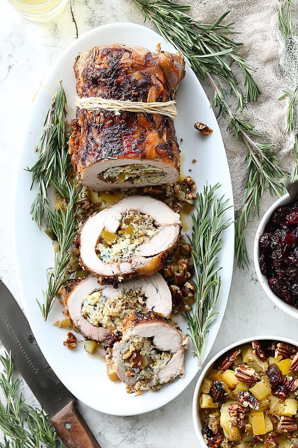 Bacon Pear and Blue Cheese Stuffed Pork Loin