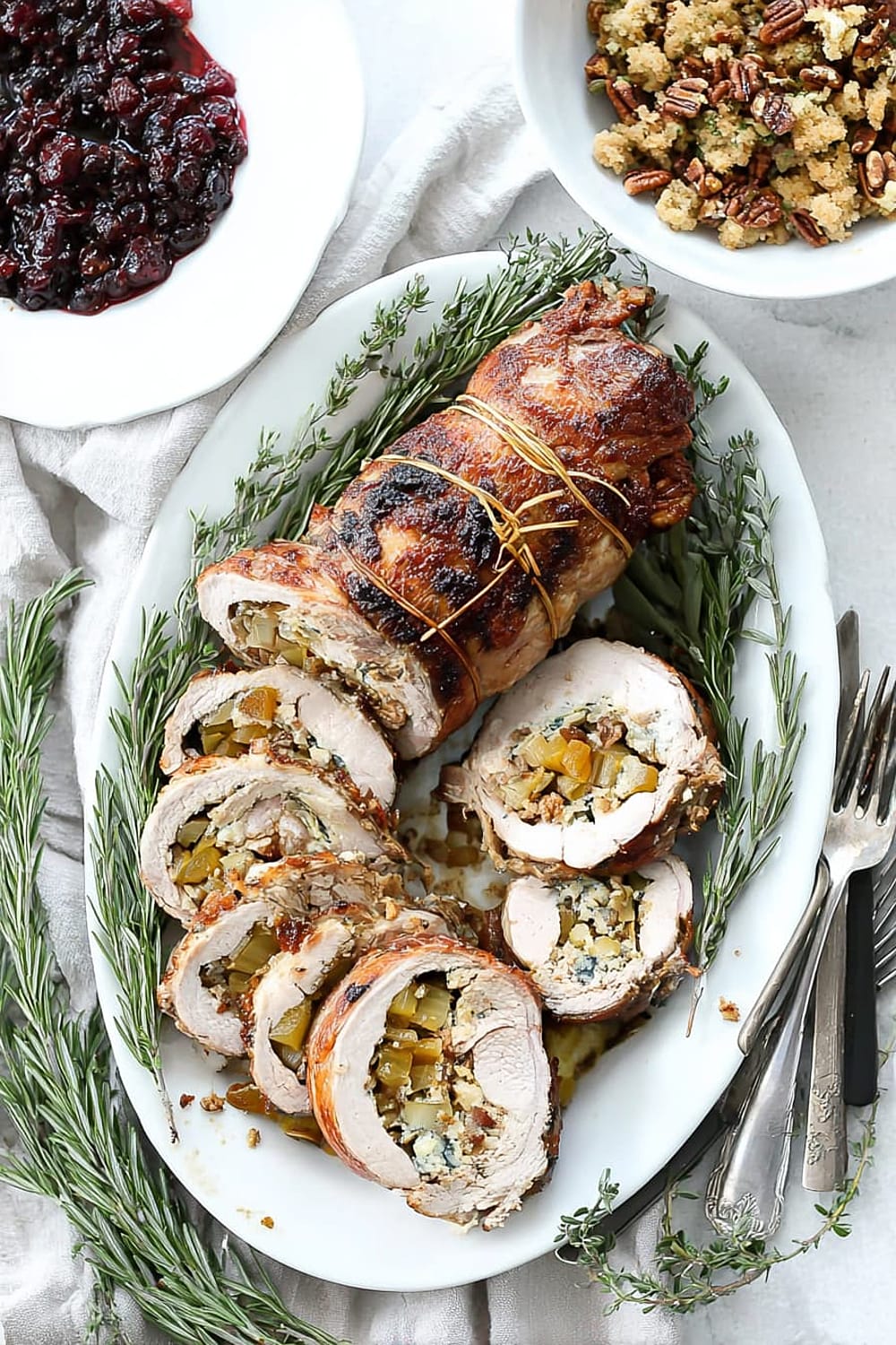 Bacon Pear and Blue Cheese Stuffed Pork Loin