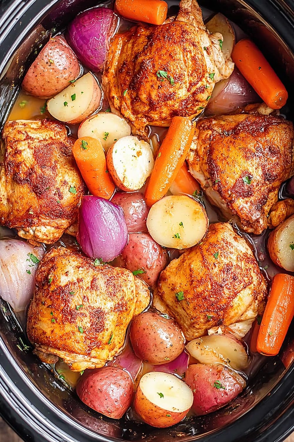 Slow Cooker Chicken Thighs with Potatoes & Carrots