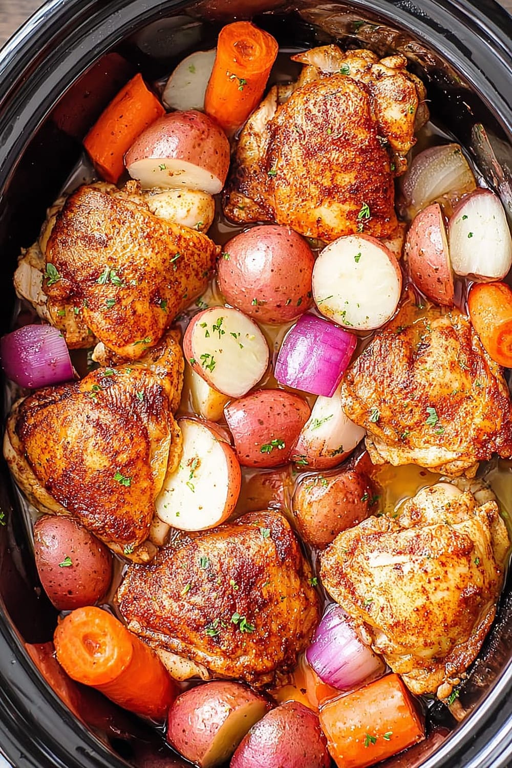 Slow Cooker Chicken Thighs with Potatoes & Carrots