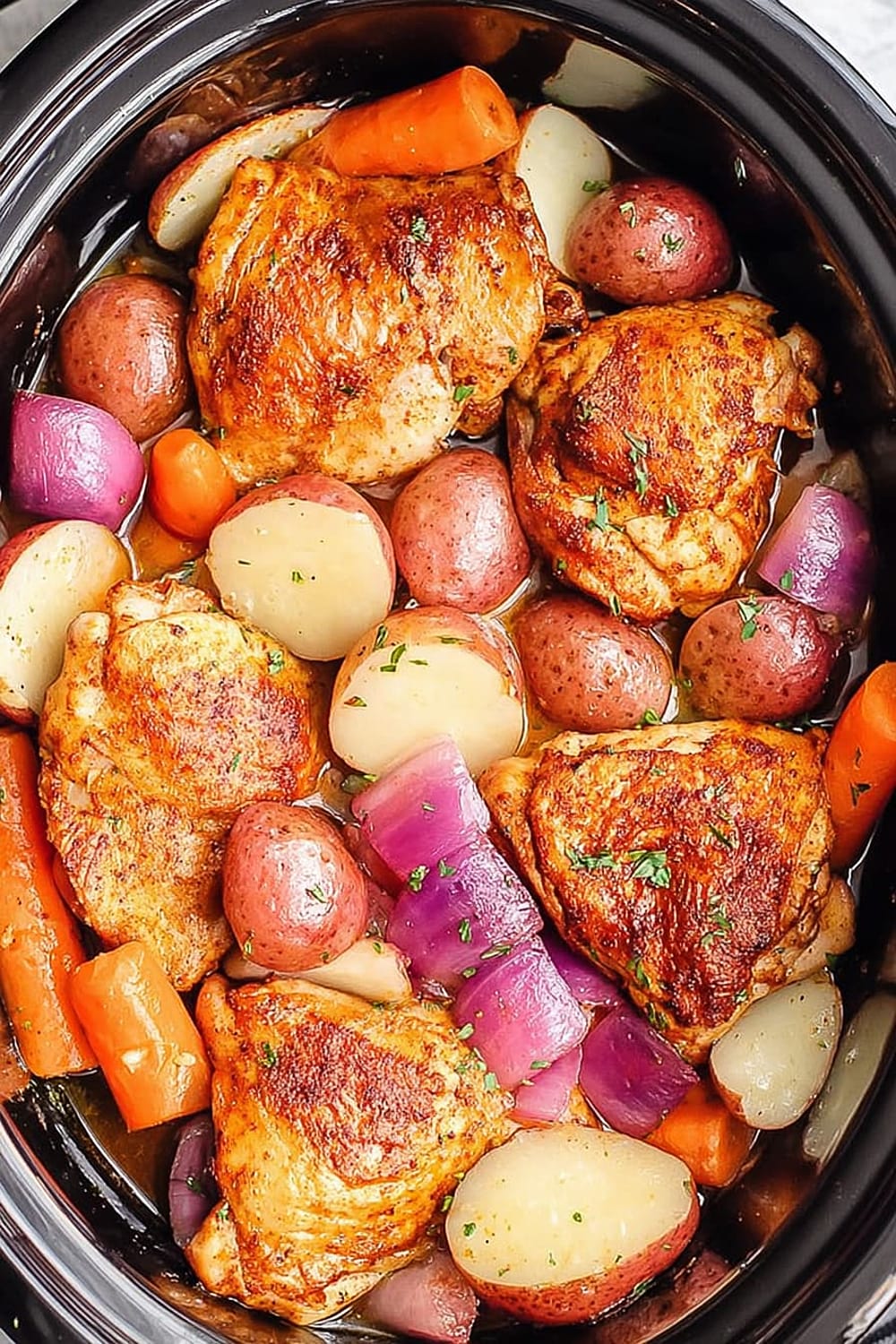 Slow Cooker Chicken Thighs with Potatoes & Carrots