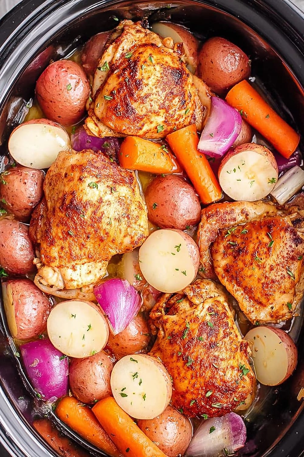 Slow Cooker Chicken Thighs with Potatoes & Carrots