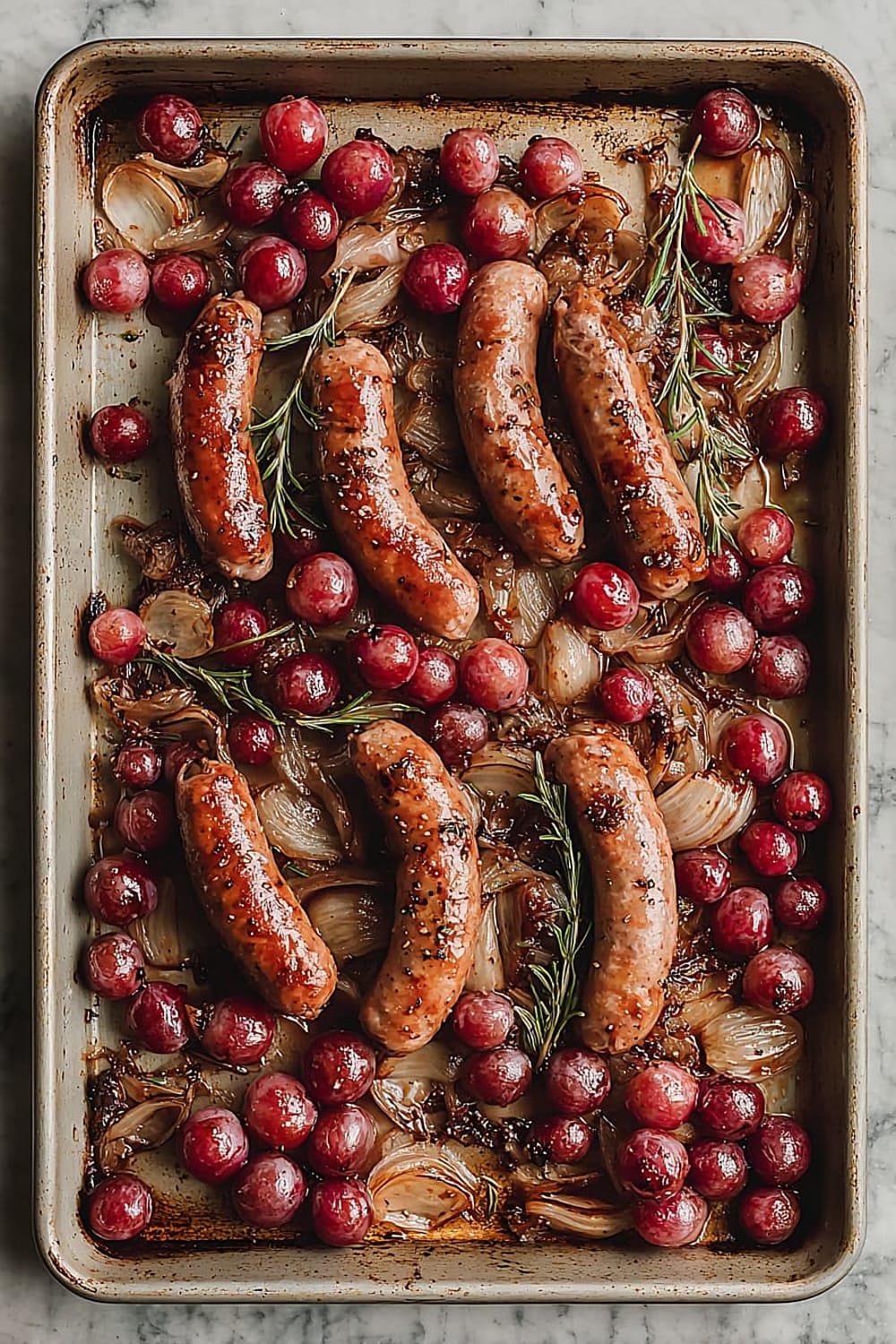 Sheet Pan Roasted Sausage and Grapes