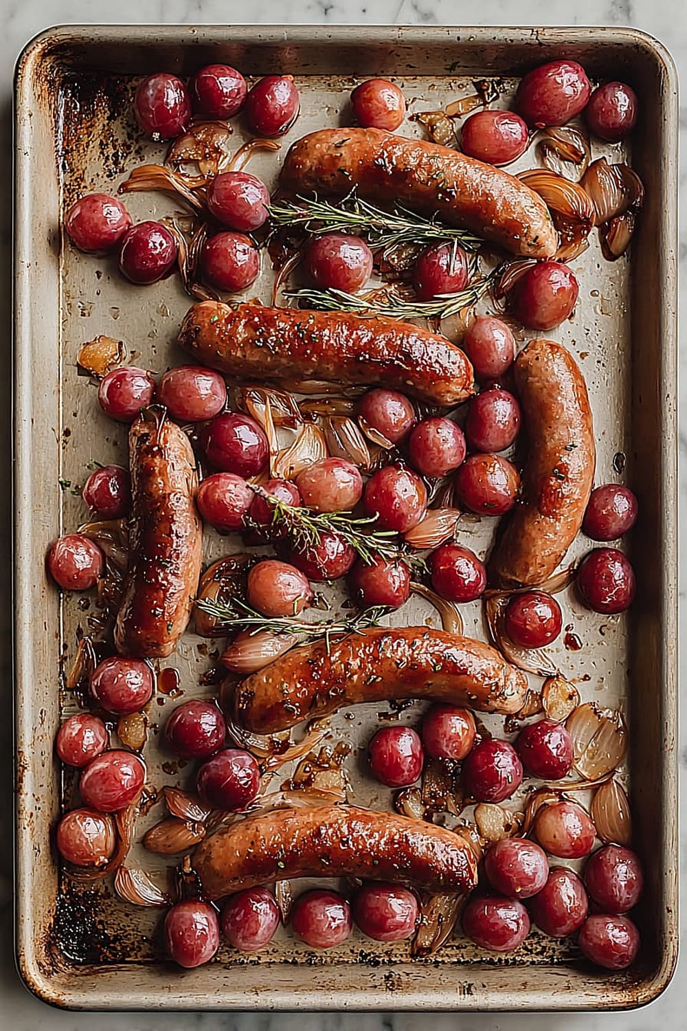 Sheet Pan Roasted Sausage and Grapes