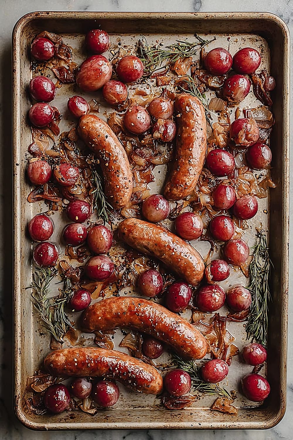 Sheet Pan Roasted Sausage and Grapes