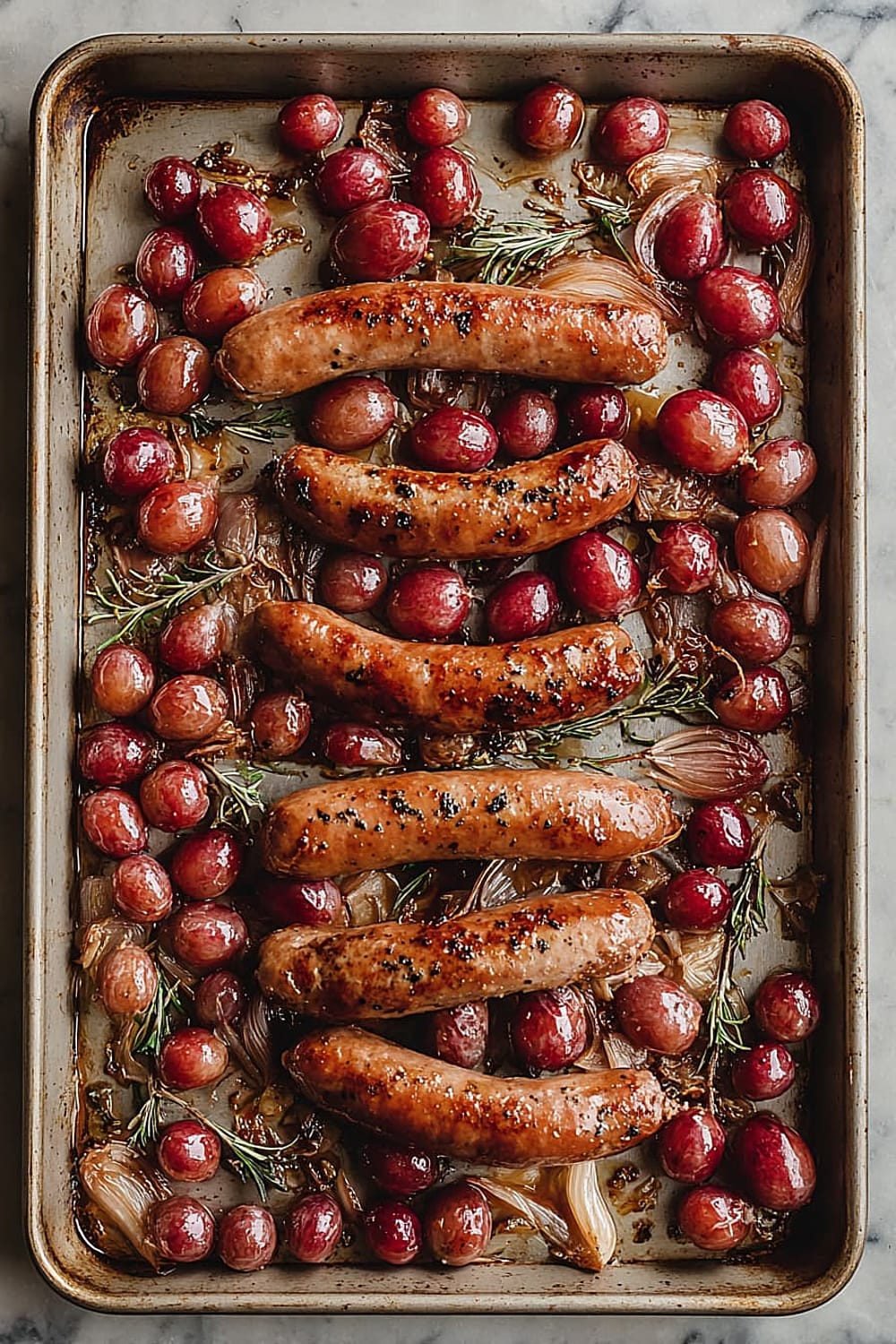 Sheet Pan Roasted Sausage and Grapes