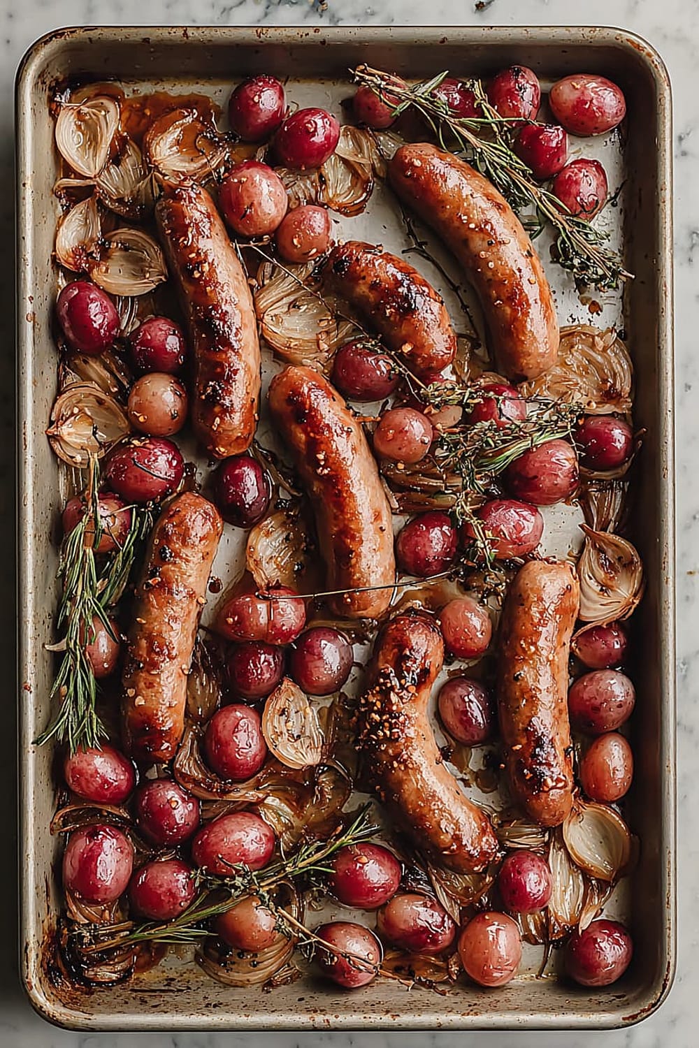 Sheet Pan Roasted Sausage and Grapes