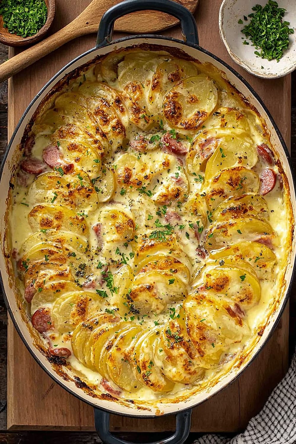 Potatoes Au Gratin with Smoked Sausage