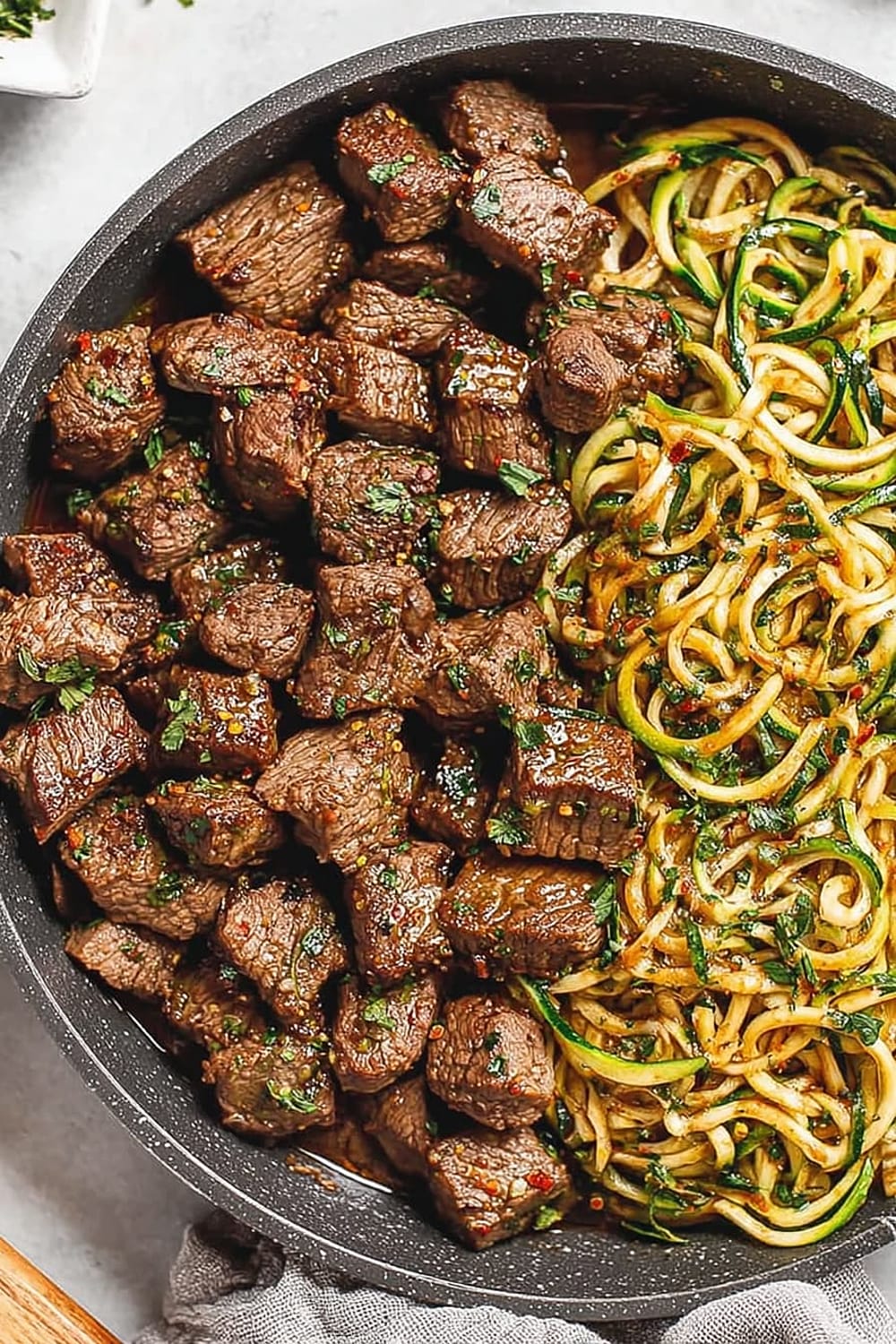 Garlic Butter Steak Bites with Lemon Zucchini Noodles