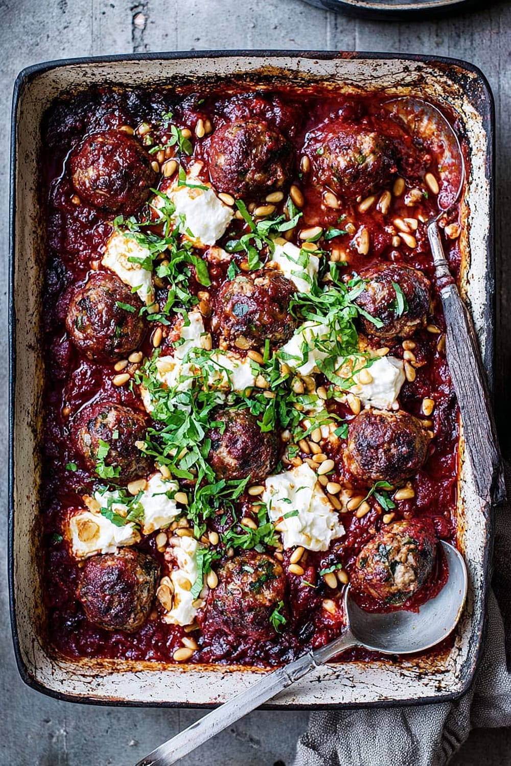 Greek Lamb Meatball, Feta and Tomato Bake