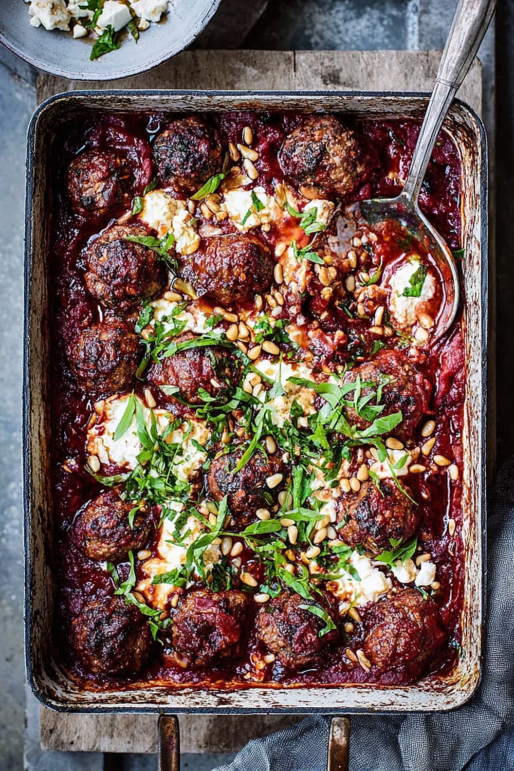 Greek Lamb Meatball, Feta and Tomato Bake