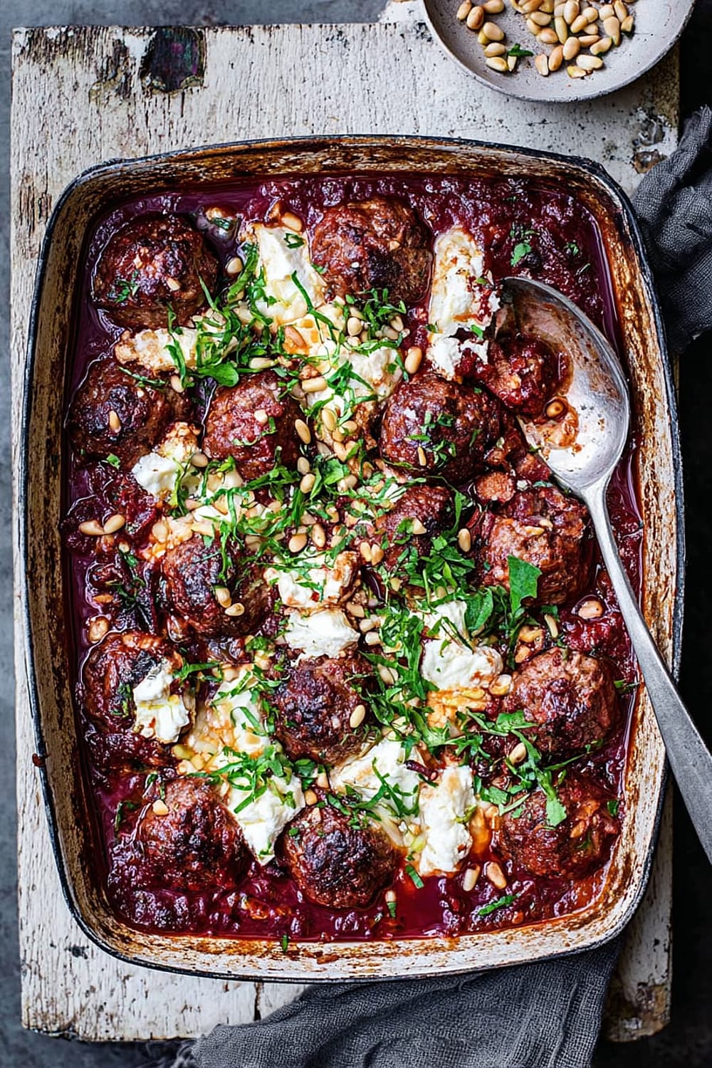 Greek Lamb Meatball, Feta and Tomato Bake