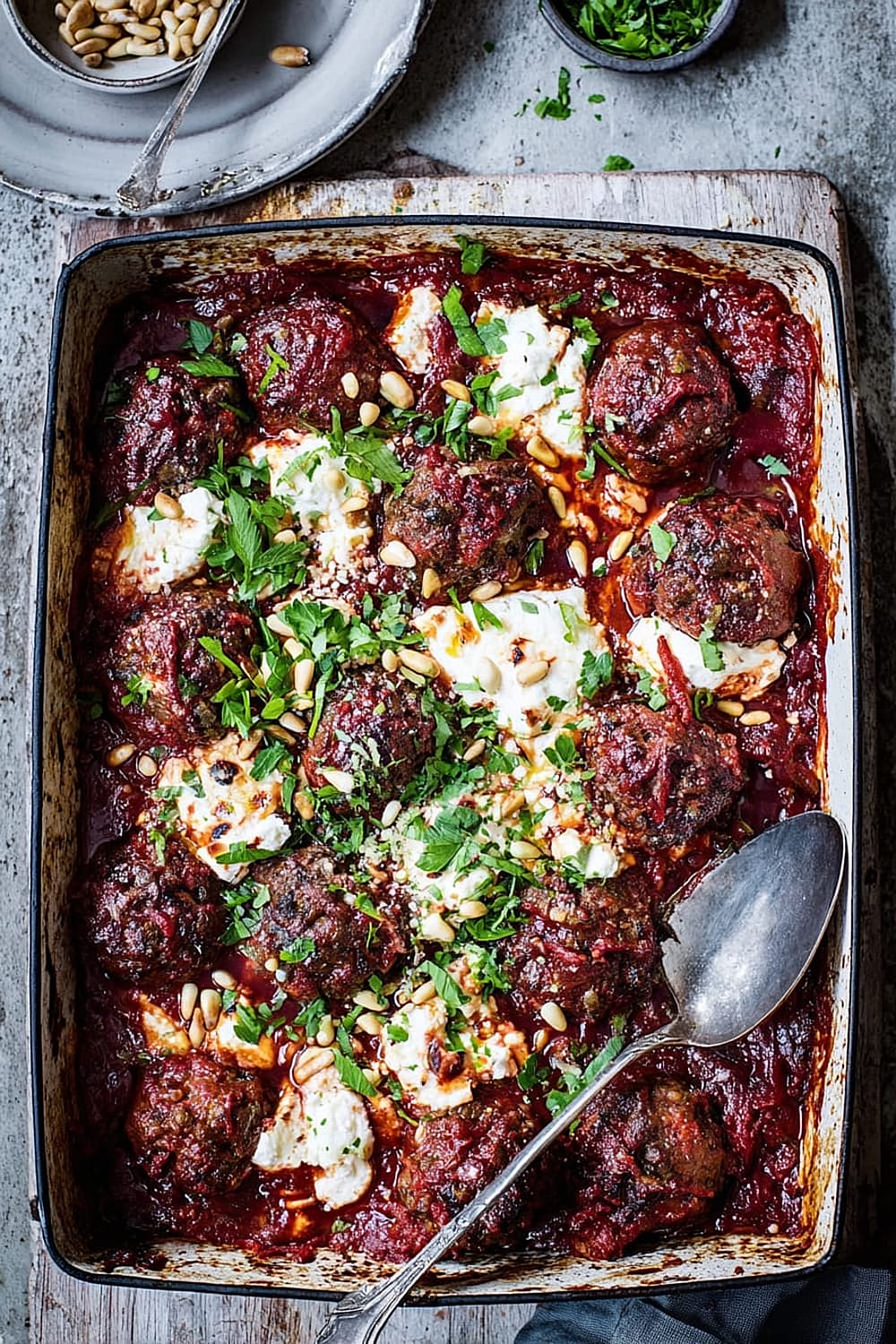 Greek Lamb Meatball, Feta and Tomato Bake