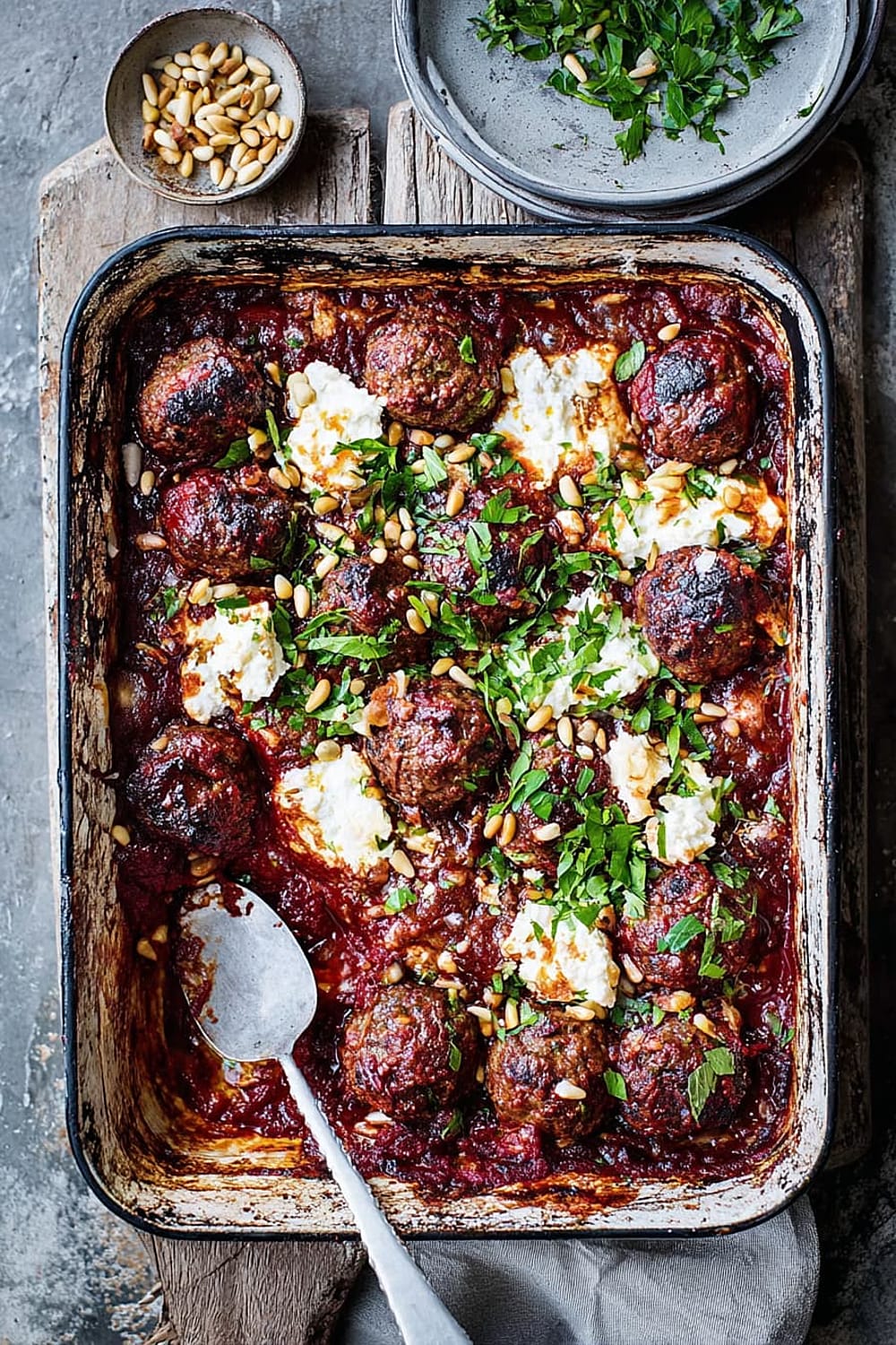 Greek Lamb Meatball, Feta and Tomato Bake