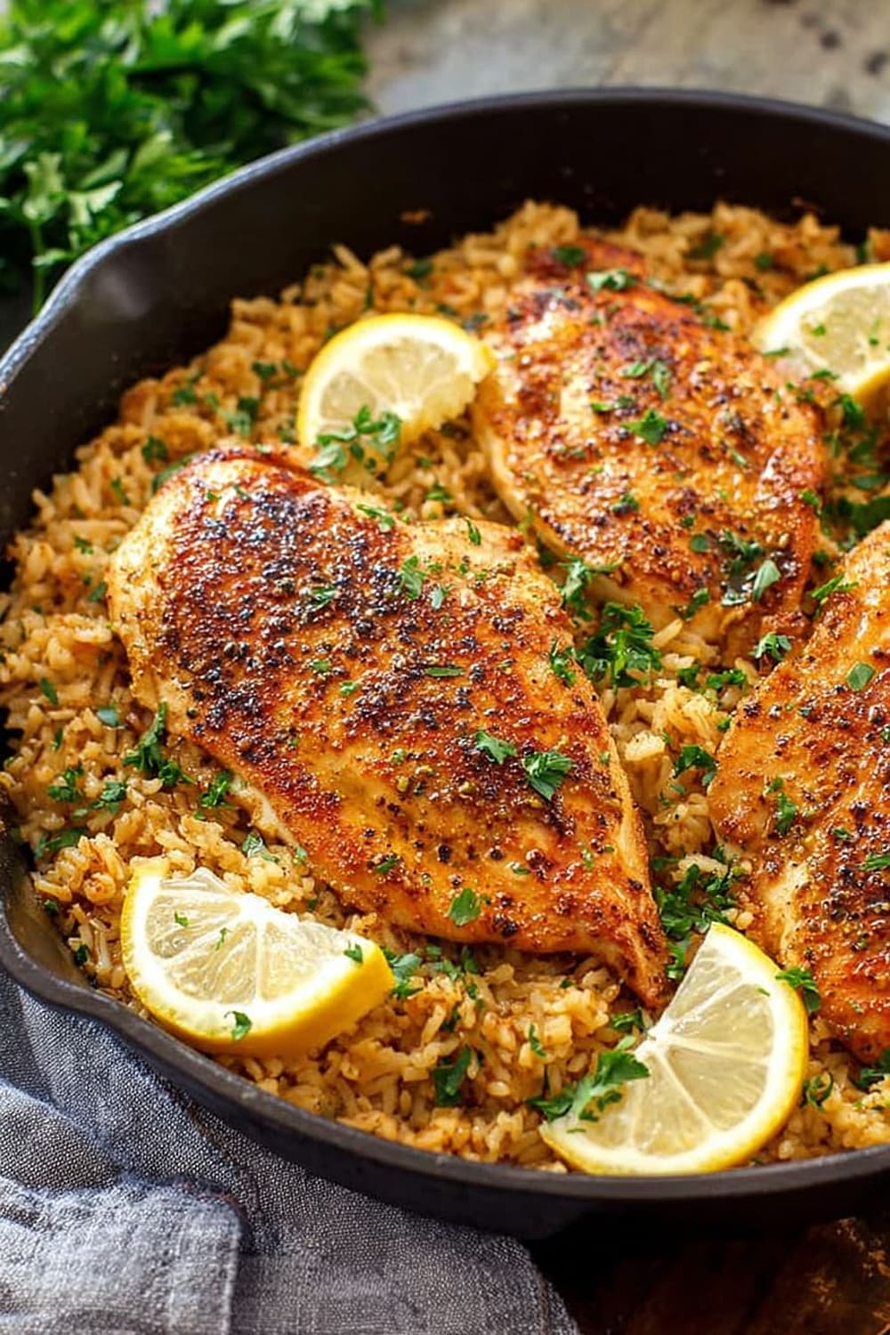 Simple Garlic Parmesan Chicken with Lemon Rice