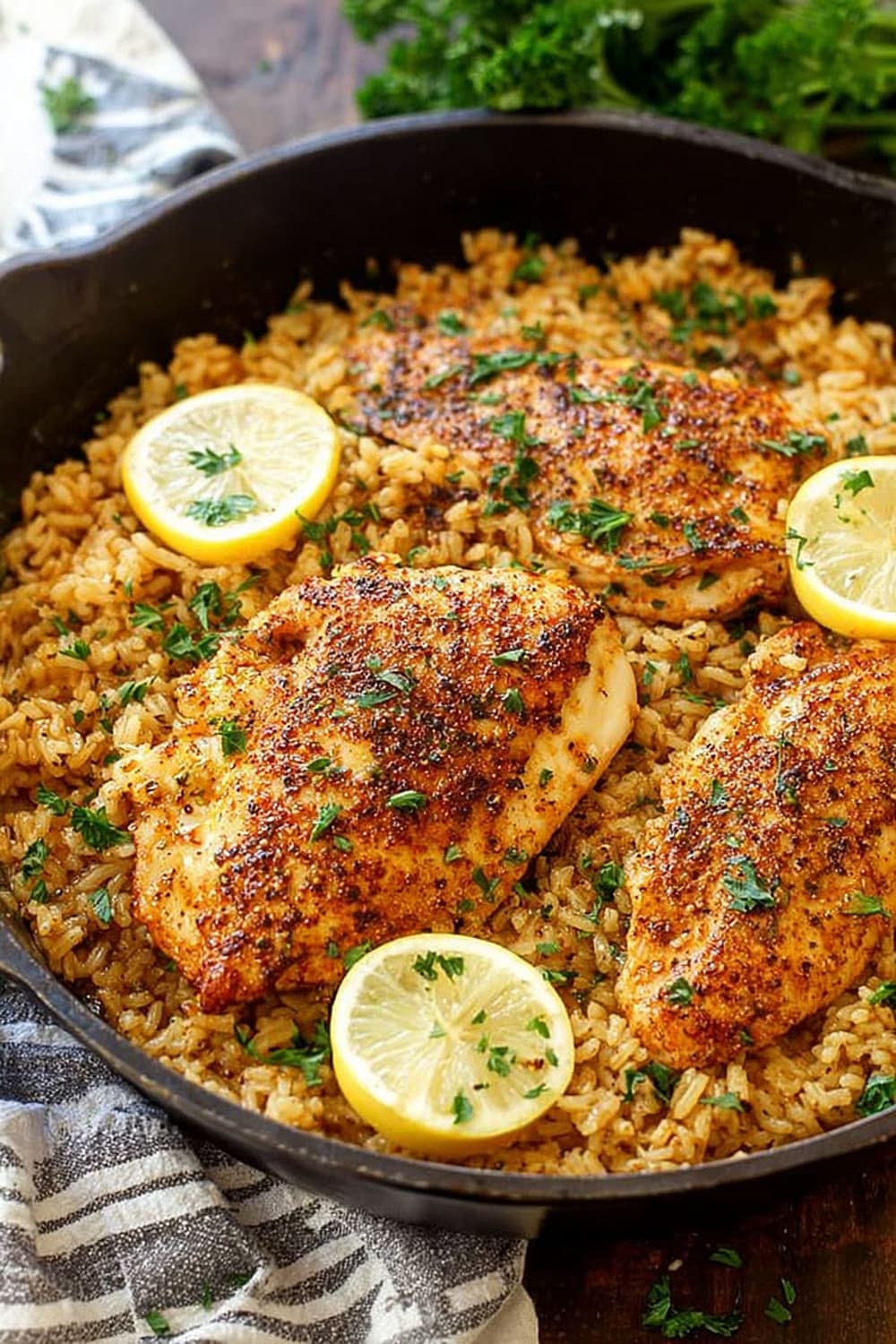 Simple Garlic Parmesan Chicken with Lemon Rice