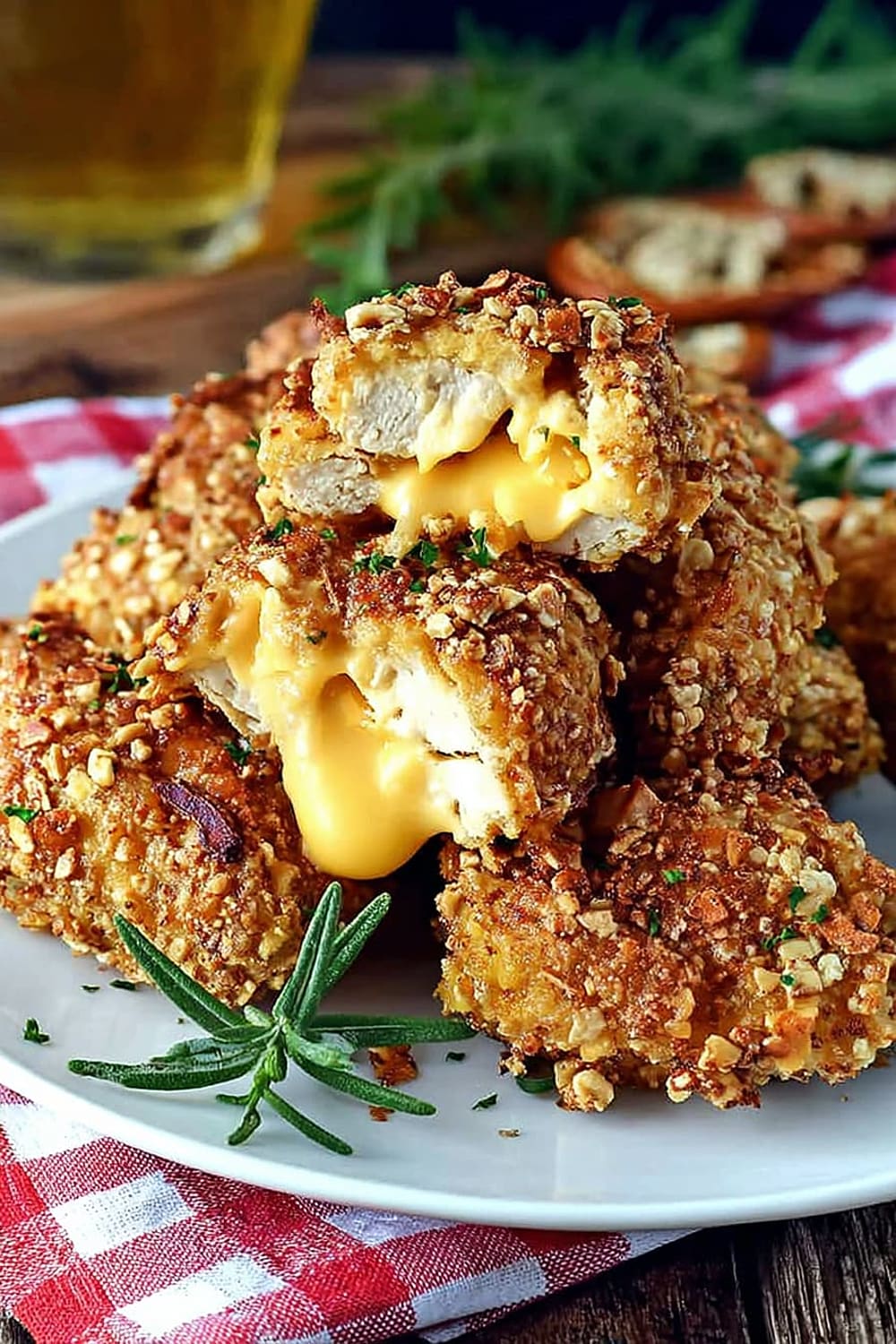 Pretzel-Crusted Chicken Nuggets Stuffed with Beer Cheese