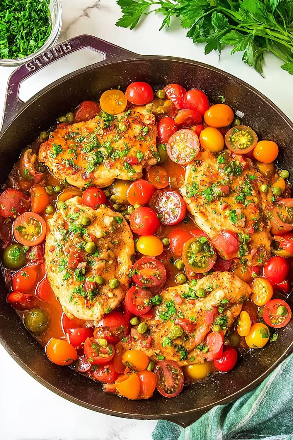 Simple Chicken and Tomatoes Skillet with Garlic and Capers