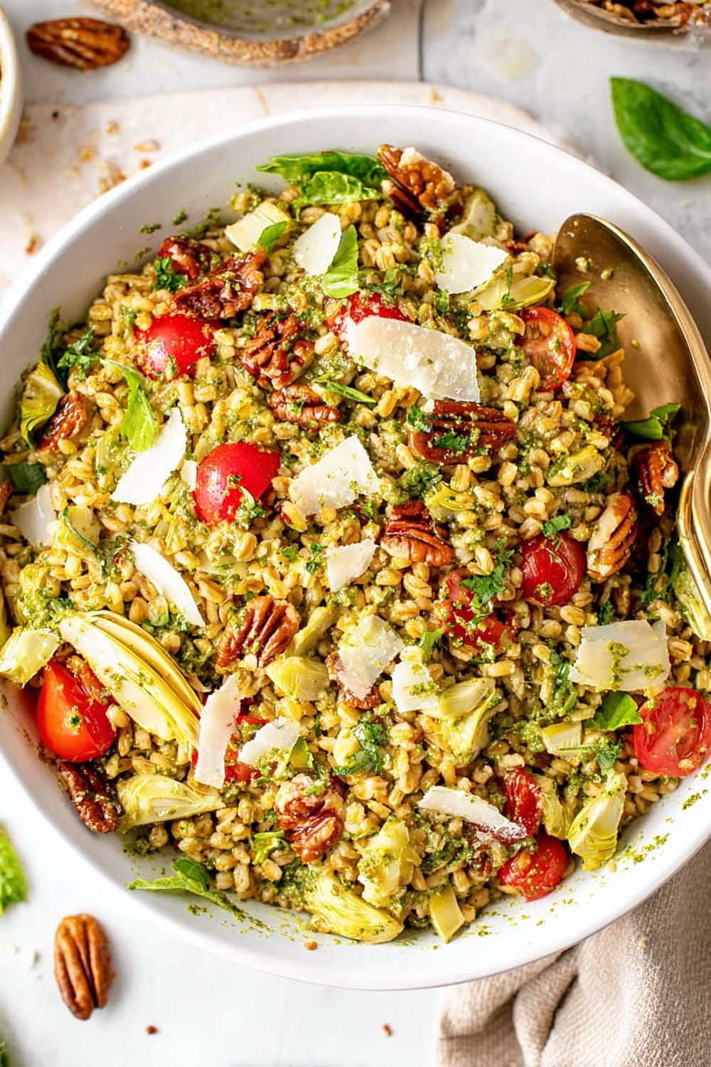 Farro with Pesto, Tomatoes and Pecans