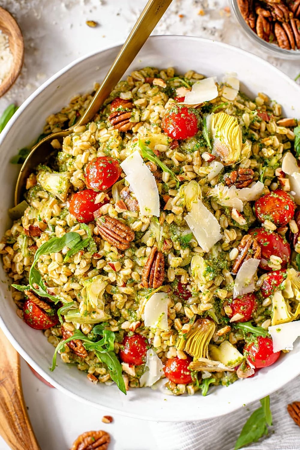 Farro with Pesto, Tomatoes and Pecans