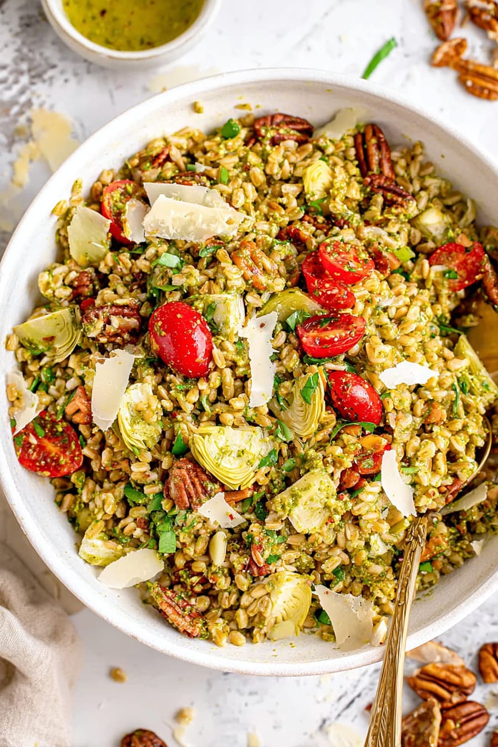 Farro with Pesto, Tomatoes and Pecans