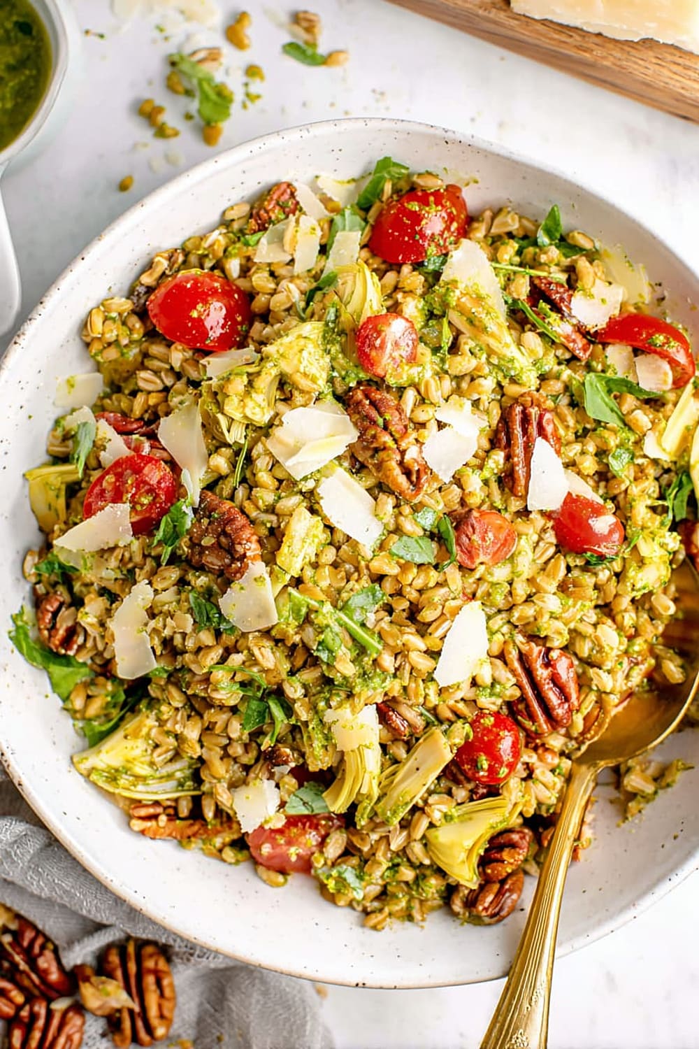 Farro with Pesto, Tomatoes and Pecans