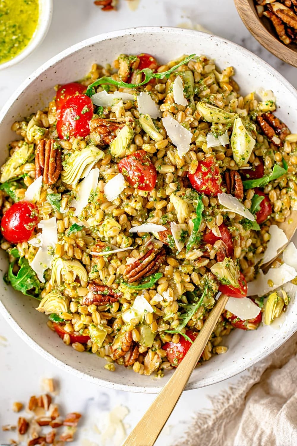 Farro with Pesto, Tomatoes and Pecans