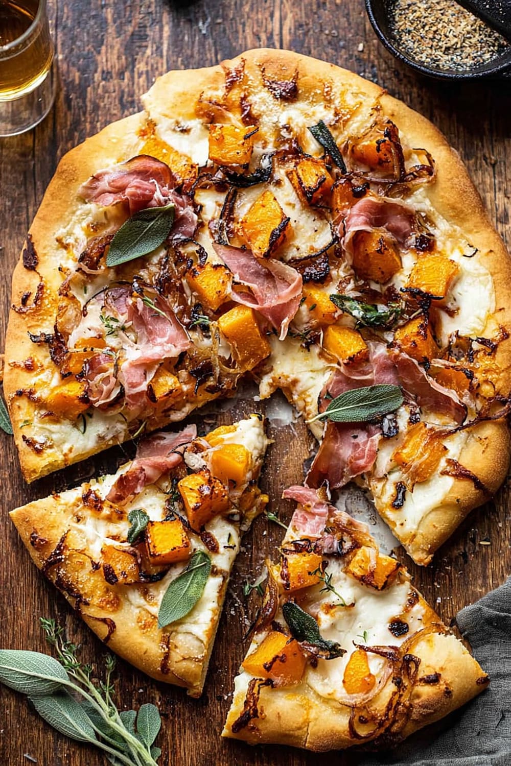 Roasted Butternut Squash Prosciutto Pizza with Caramelized Onions
