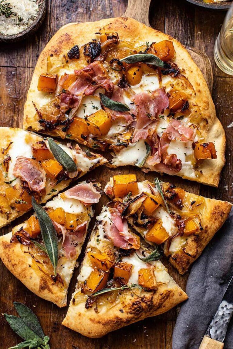 Roasted Butternut Squash Prosciutto Pizza with Caramelized Onions