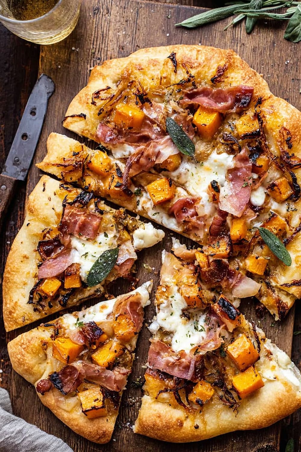 Roasted Butternut Squash Prosciutto Pizza with Caramelized Onions