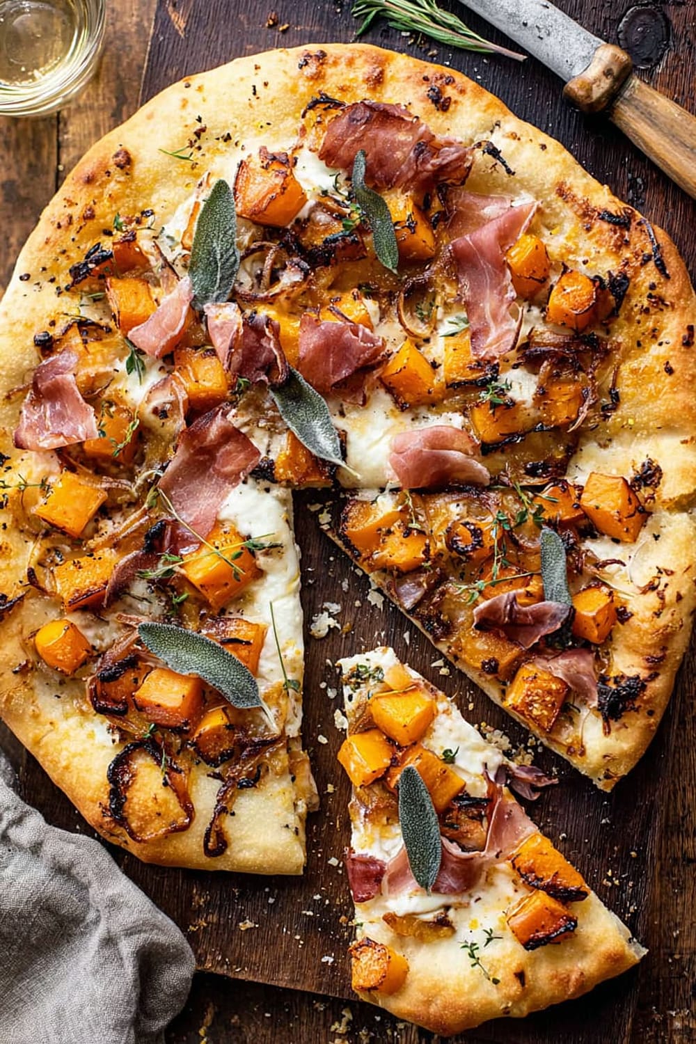 Roasted Butternut Squash Prosciutto Pizza with Caramelized Onions