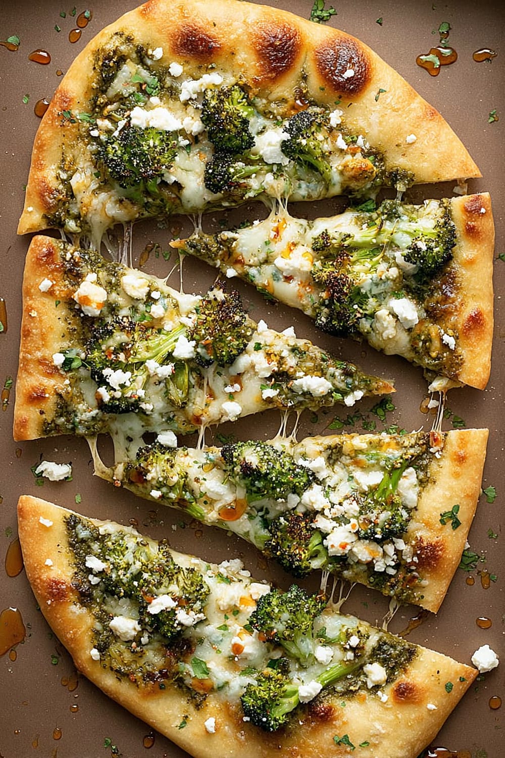 Cheesy Broccoli Pesto Flatbread Pizza